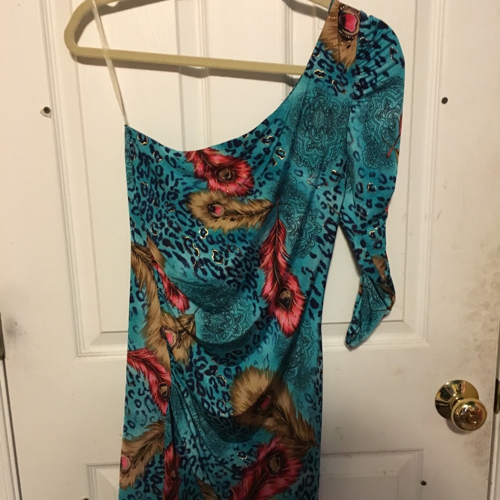 Unique One Shoulder Blue Dress